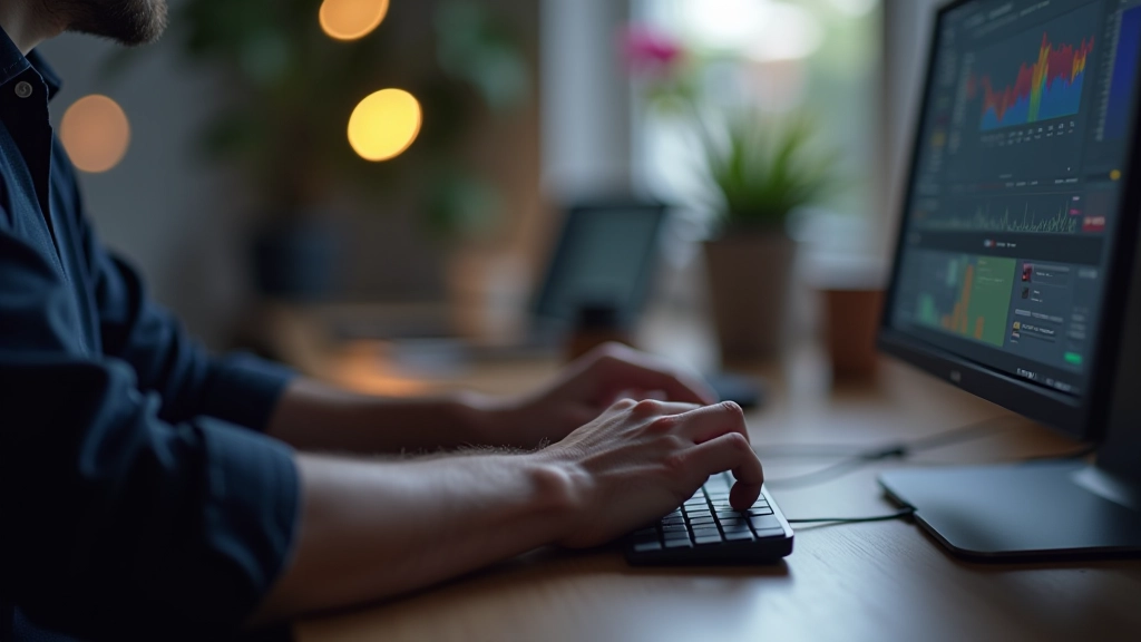 Mãos de um designer usando mouse e teclado para criar keyframes em software de animação profissional
